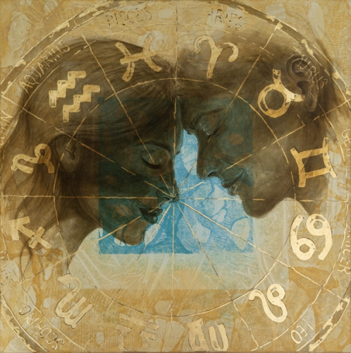 obrazy malowane na płótnie Written in the Stars 100x100 cm 2Squares Art Studio Sylwia Bajsert-Bęczkowska